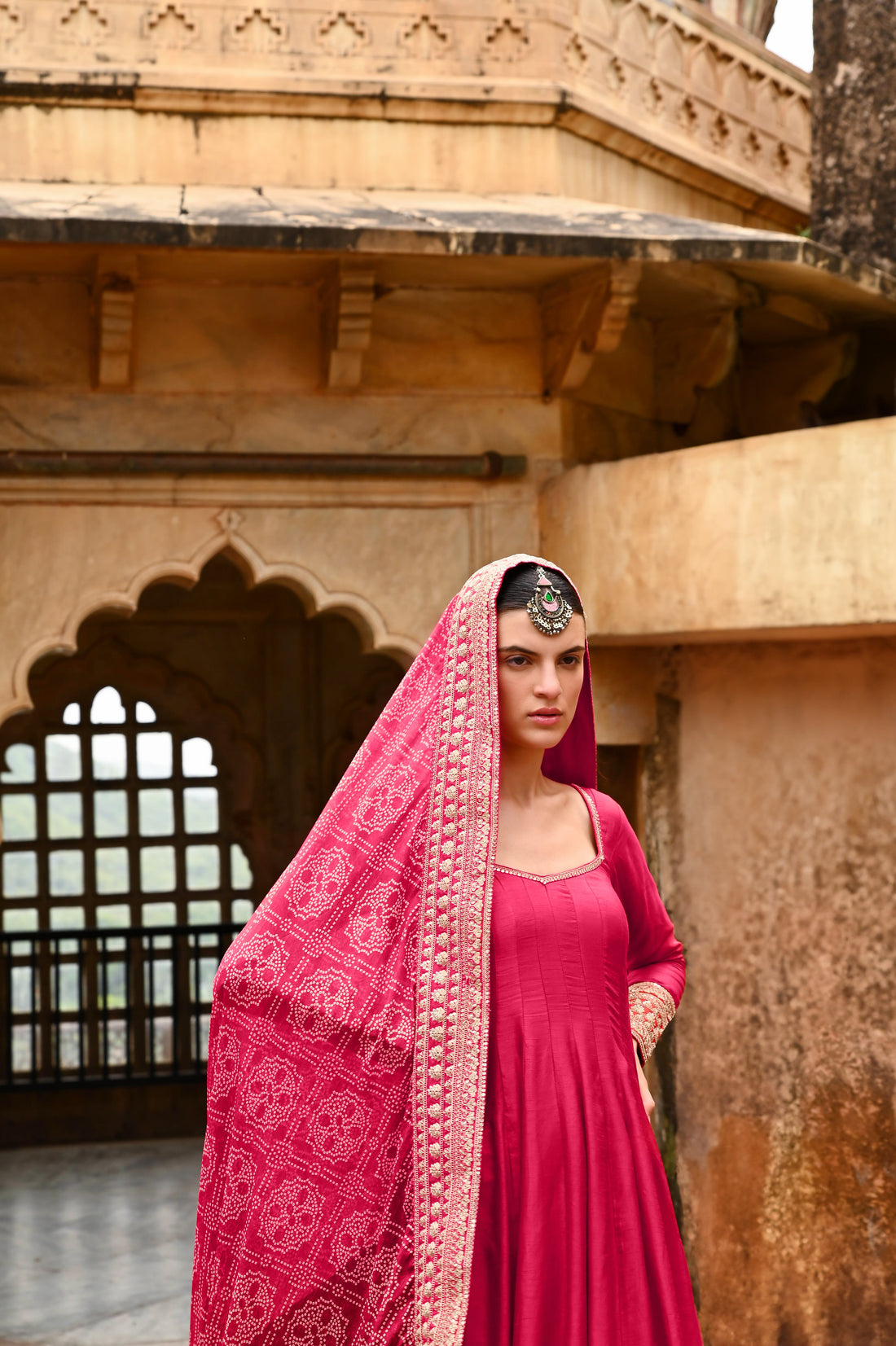 HOT PINK PURE DOLA SILK ANARKALI SET