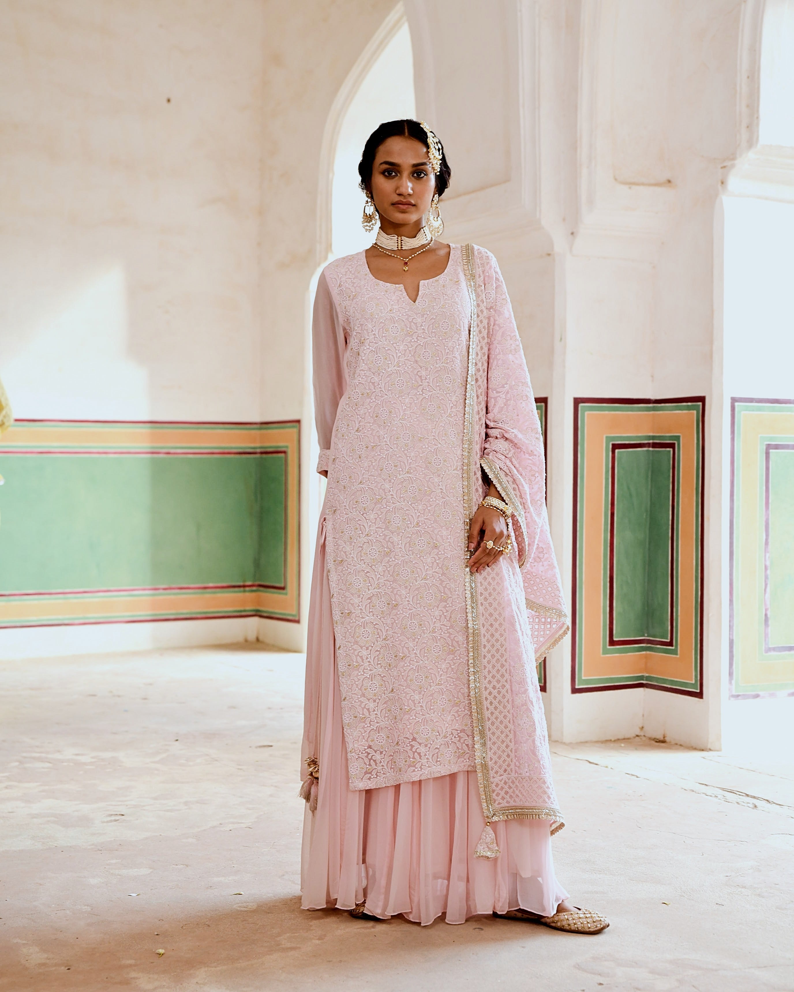 INAAYAT PINK STRAIGHT KURTA SKIRT SET