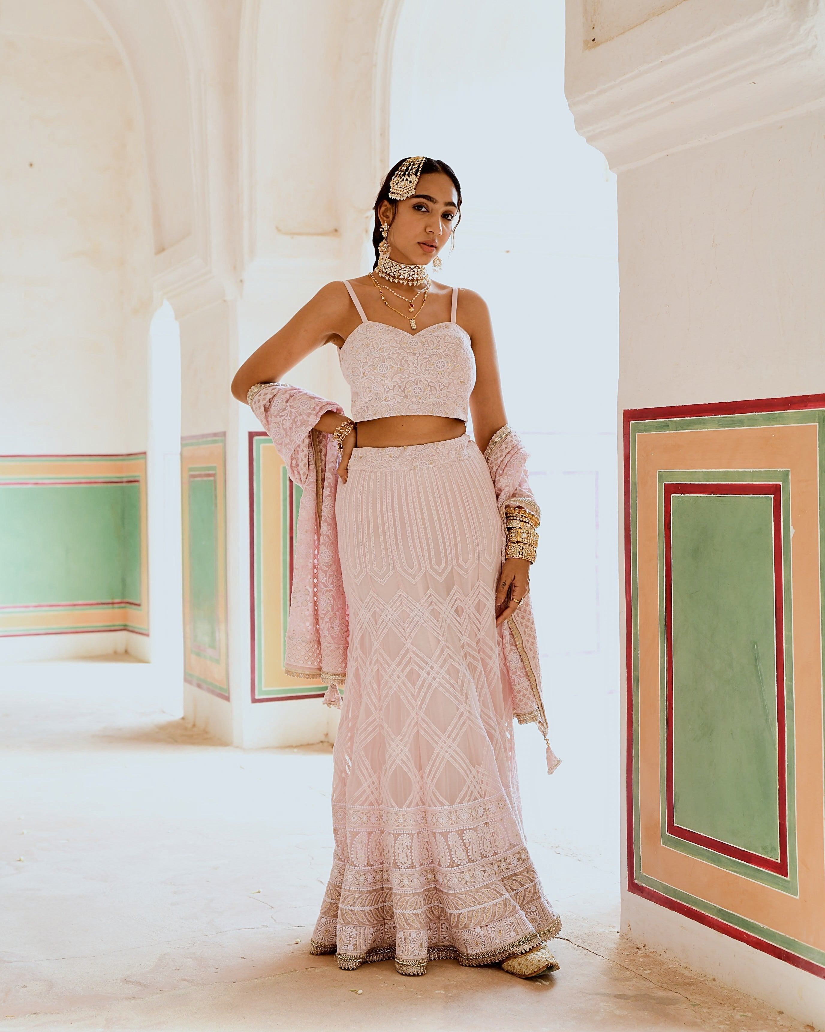 INAAYAT CHIKANKARI PINK LEHANGA