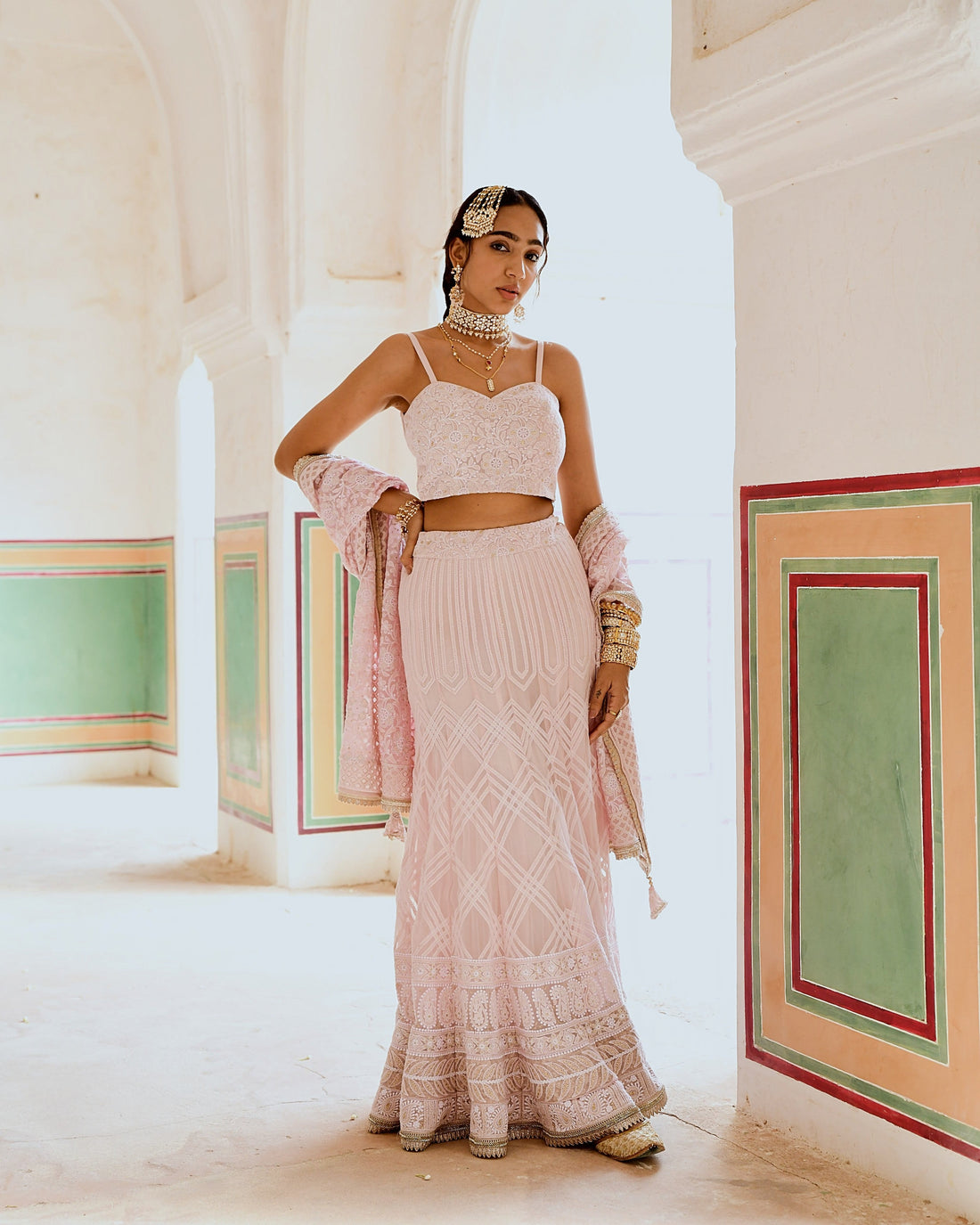 INAAYAT CHIKANKARI PINK LEHANGA
