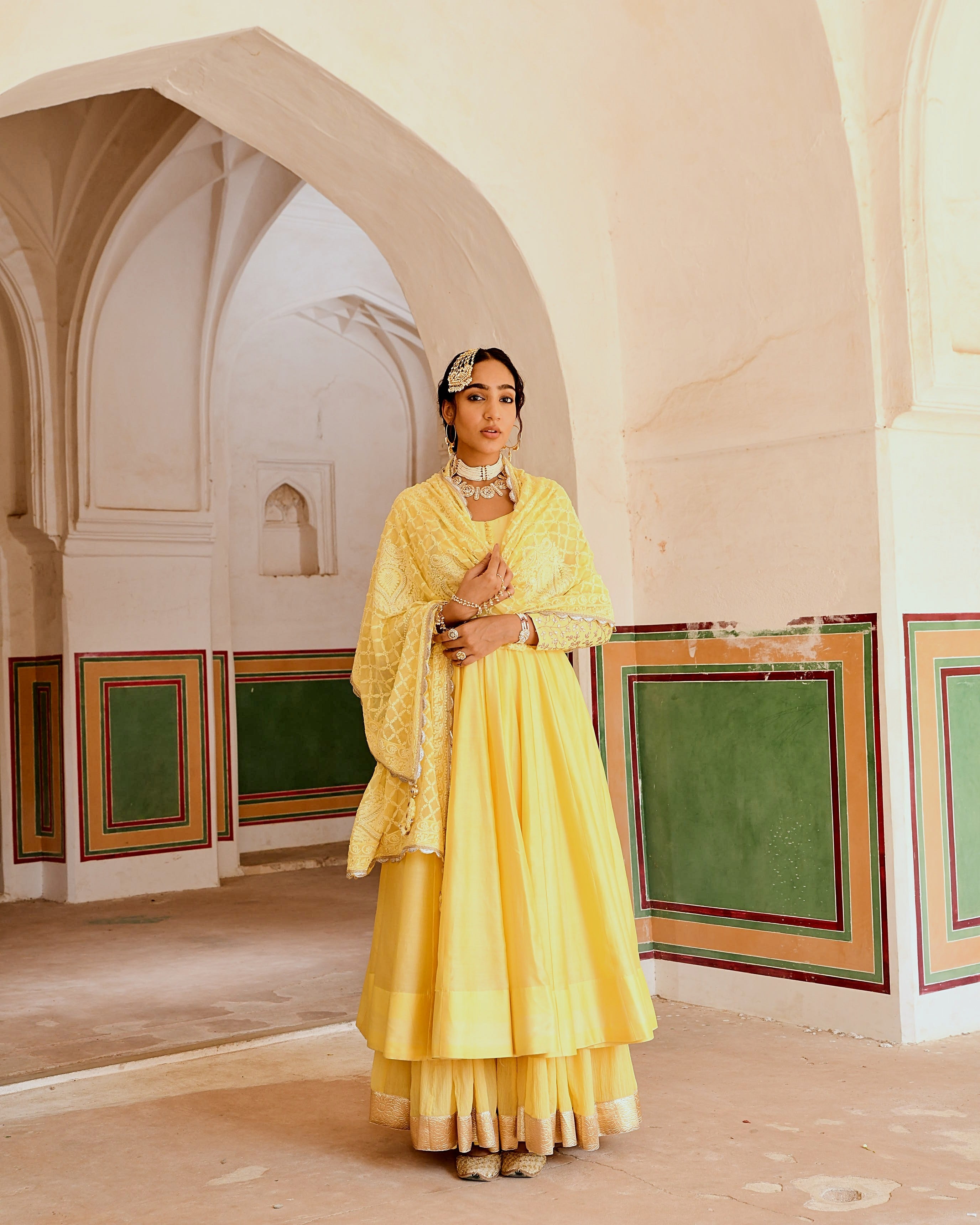 INAAYAT YELLOW ANARKALI WITH FLARED SKIRT SET