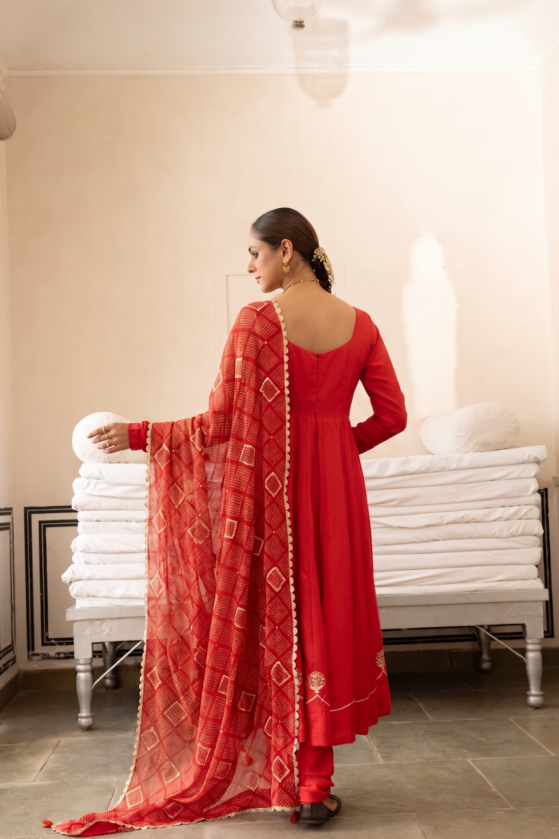 Red Pure Dola Silk Kurta Set