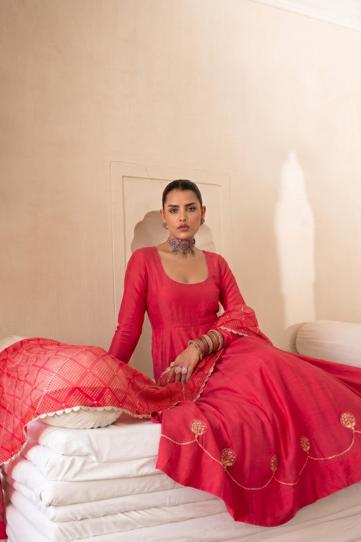 Pink Pure Dola Silk Kurta Set