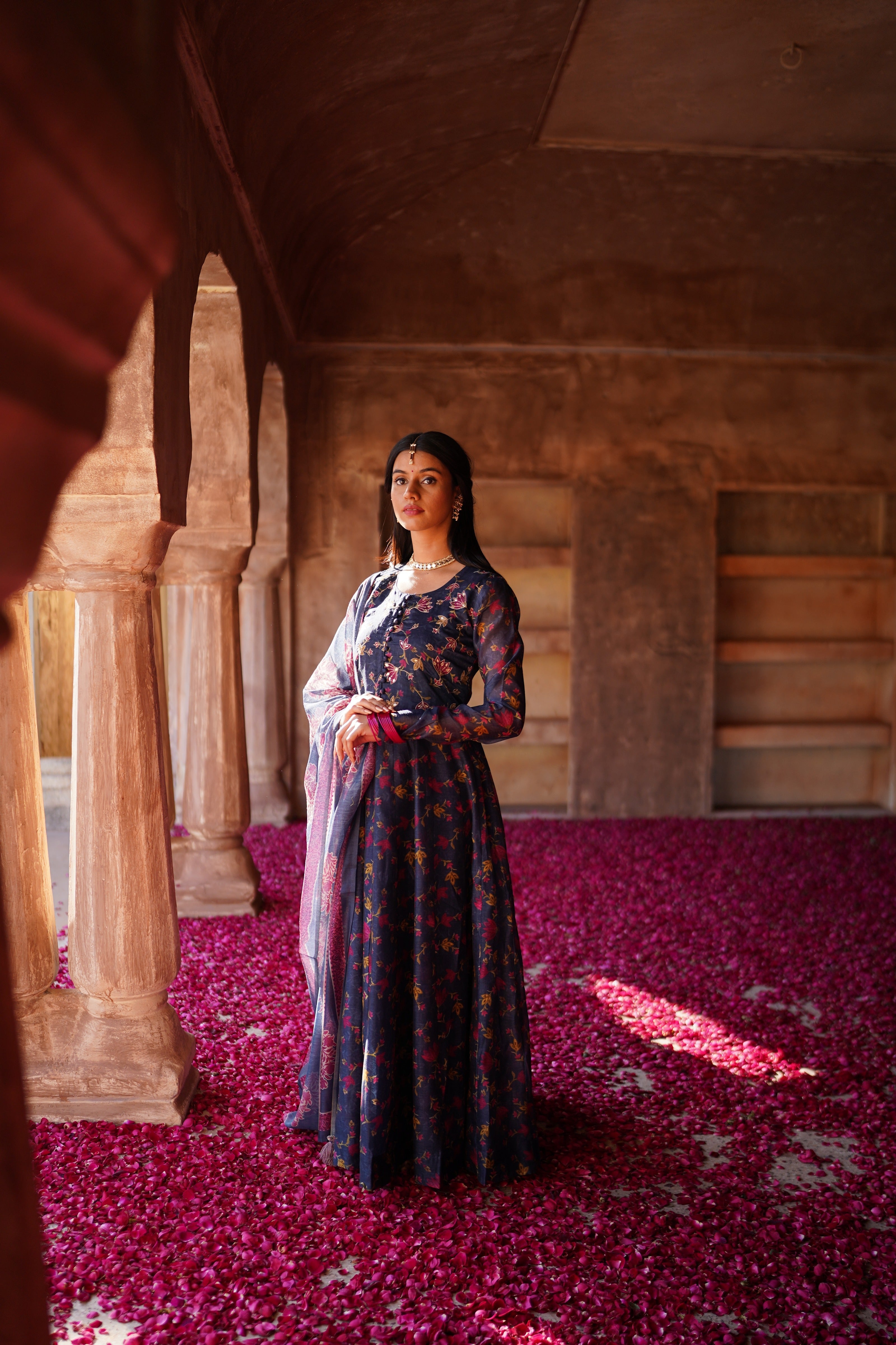 GUL ANARKALI CHANDERI DRESS WITH GOTA PATTI WORK