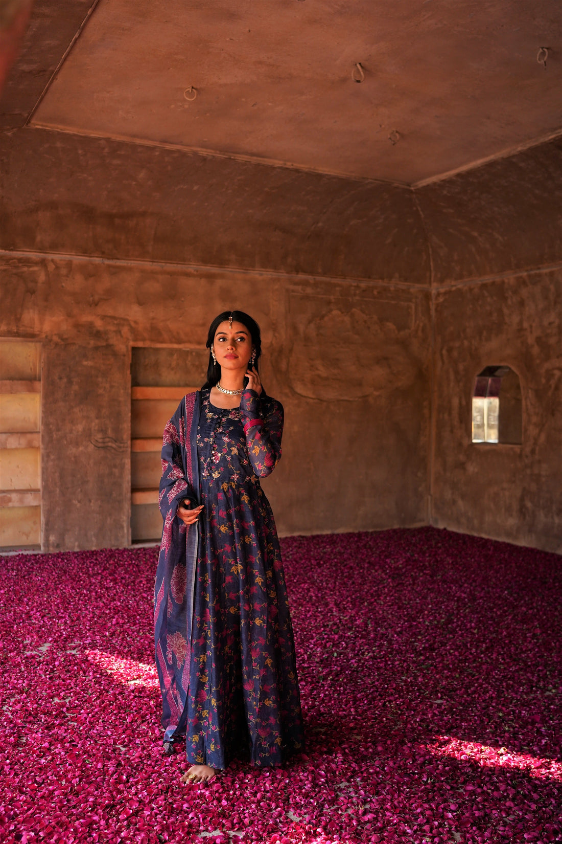 GUL ANARKALI CHANDERI DRESS WITH GOTA PATTI WORK