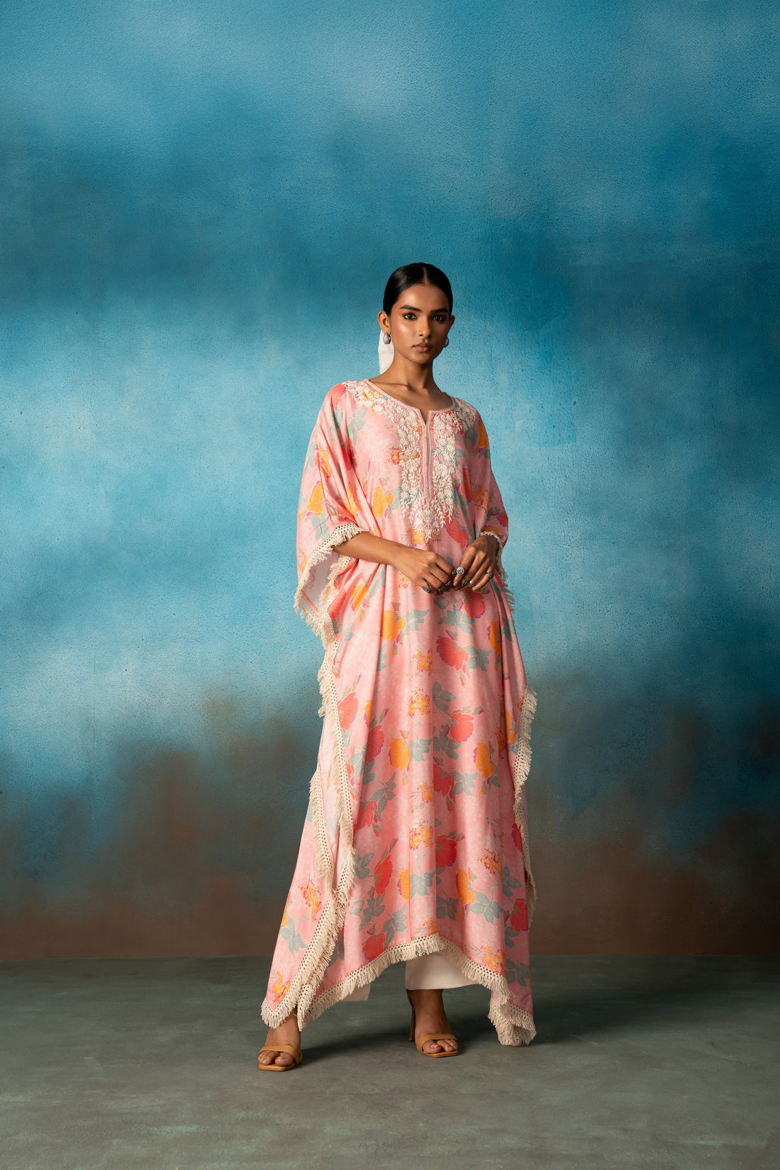 FLORESCENT PINK KAFTAN TOP WITH PANTS