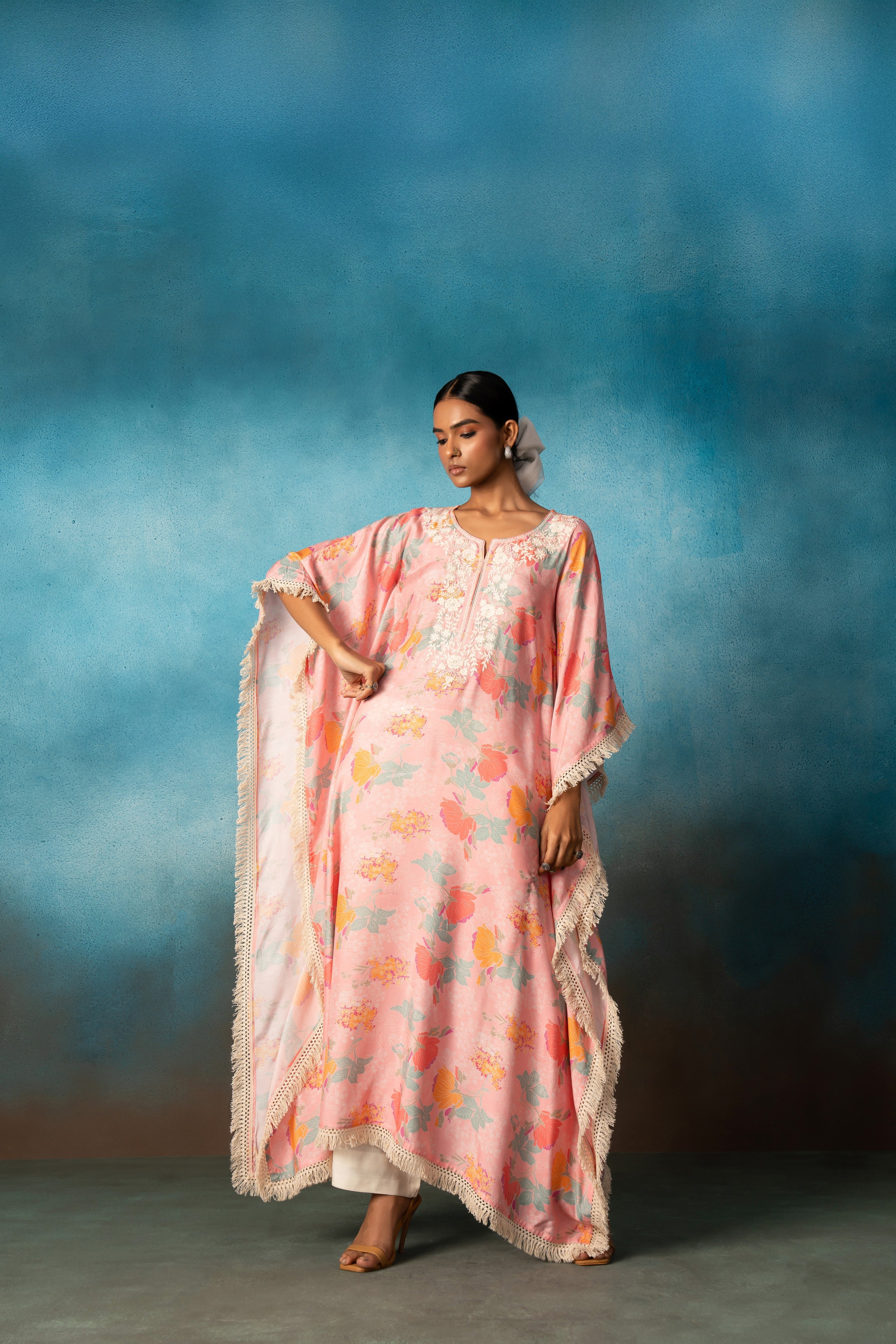 FLORESCENT PINK KAFTAN TOP WITH PANTS