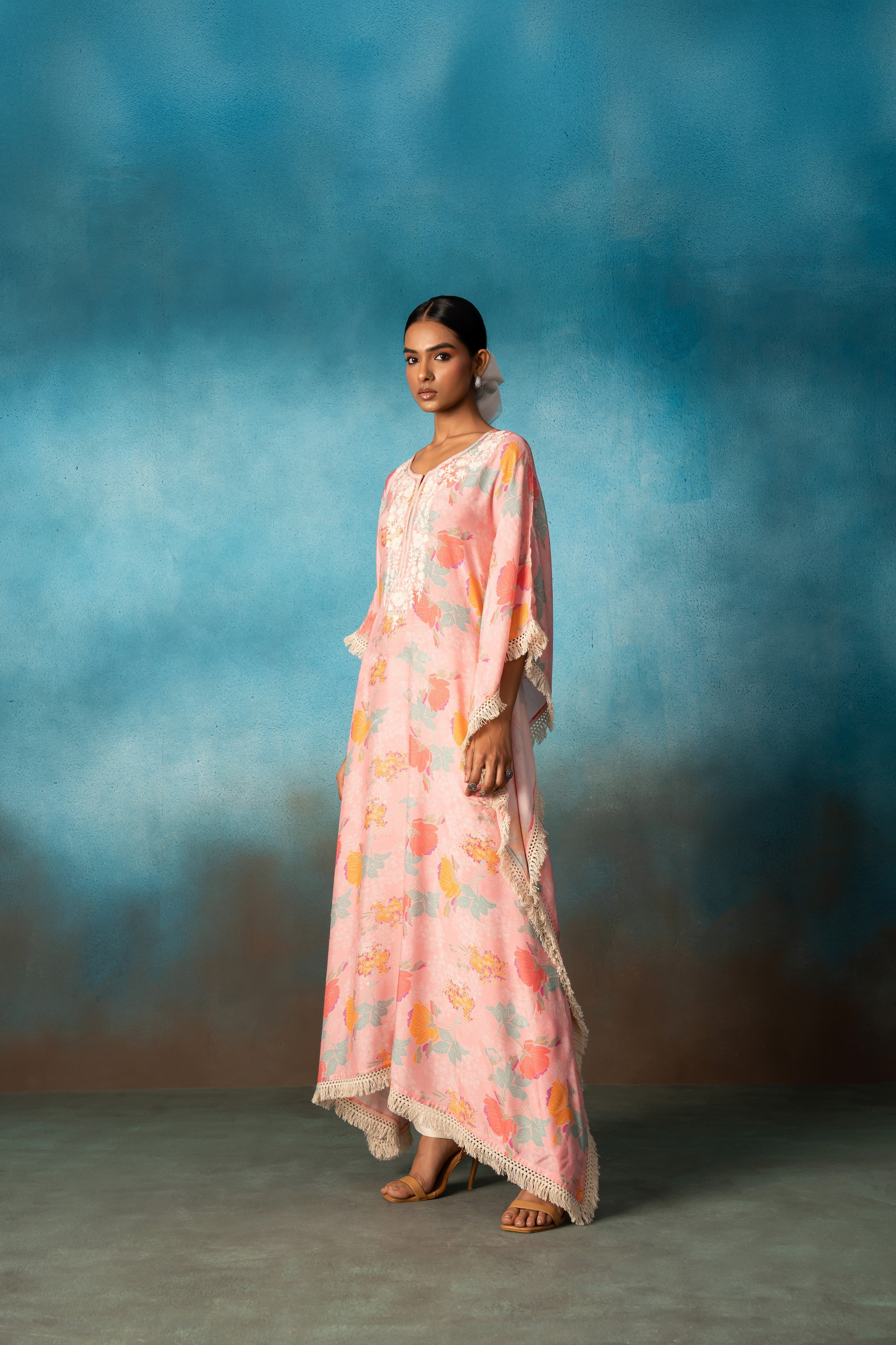 FLORESCENT PINK KAFTAN TOP WITH PANTS