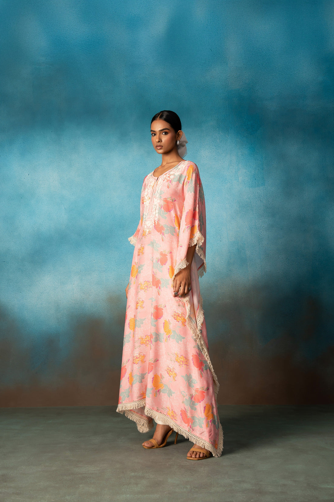 FLORESCENT PINK KAFTAN TOP WITH PANTS