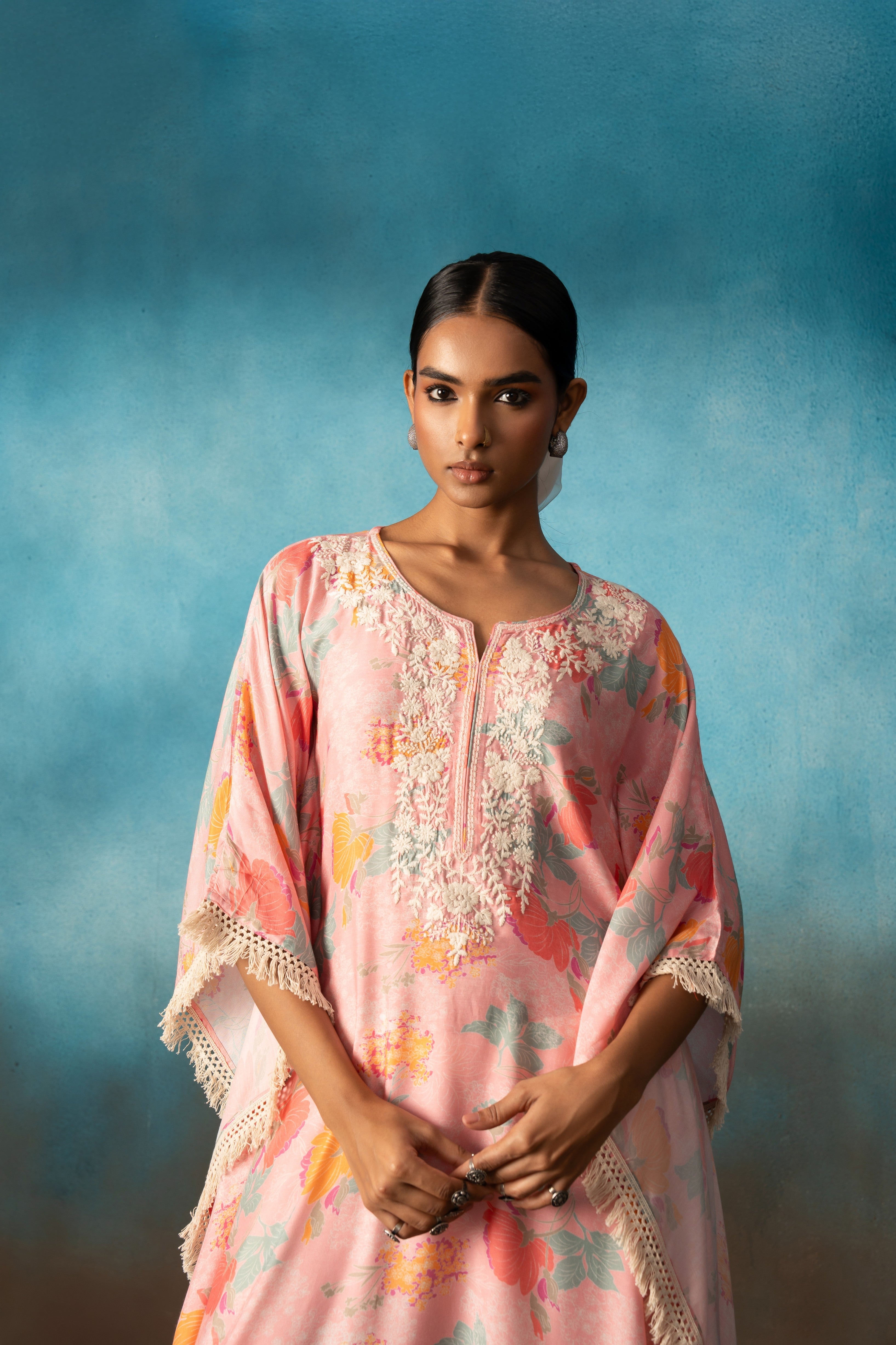 FLORESCENT PINK KAFTAN TOP WITH PANTS
