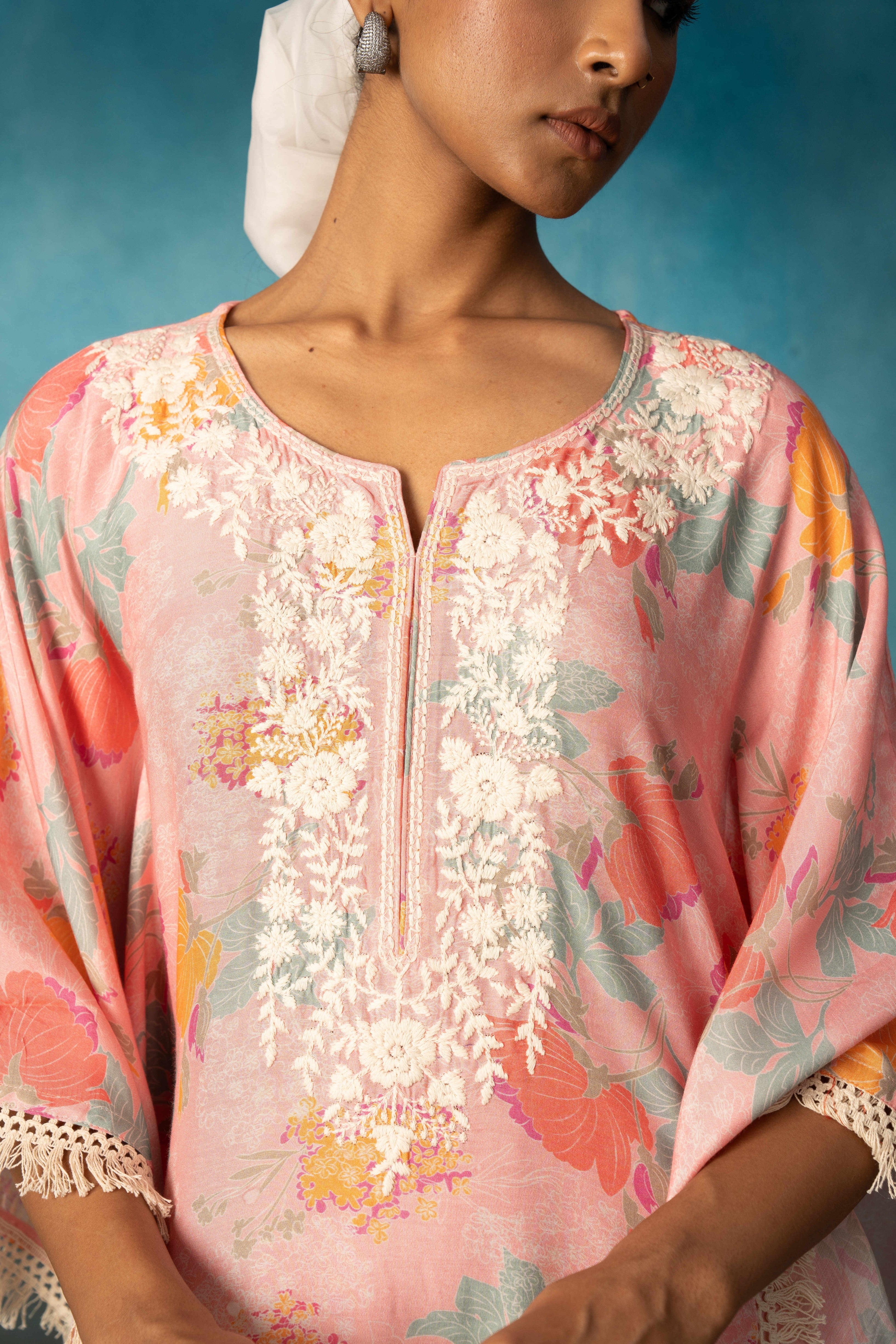 FLORESCENT PINK KAFTAN TOP WITH PANTS