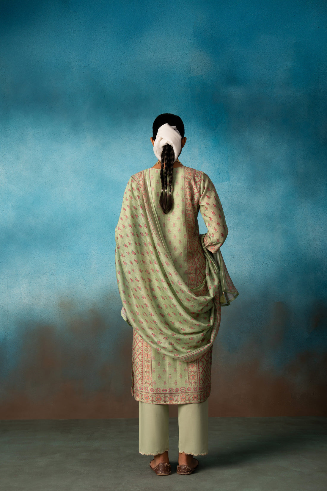 PISTA GREEN EMBROIDERED LINEN KURTA SET