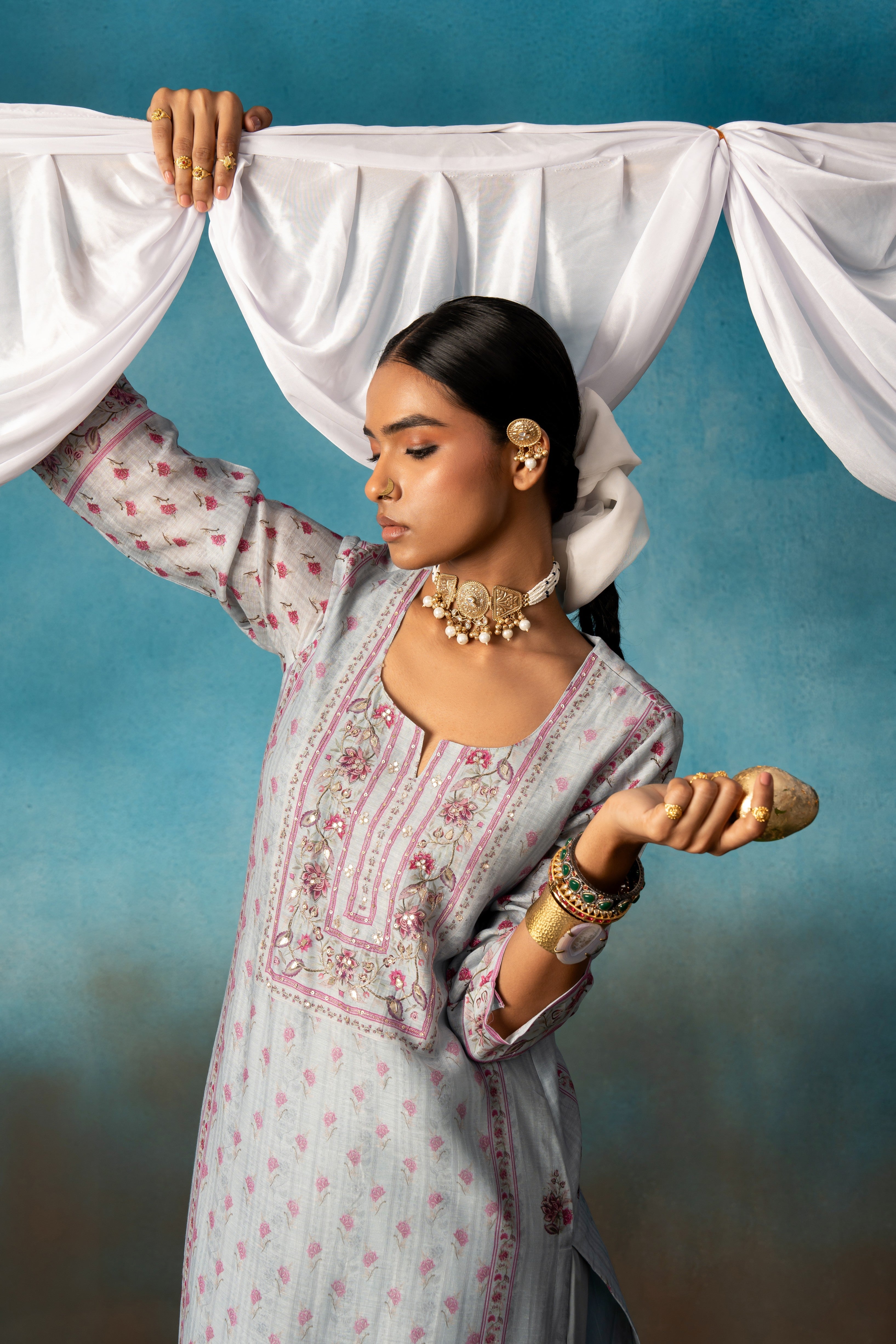 GREY LINEN KURTA SET