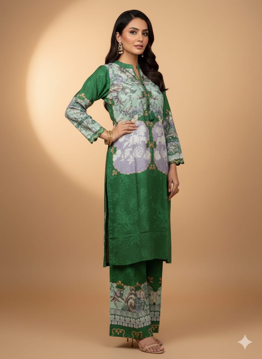 GREEN MUSLIN PRINTED CO-ORD SET