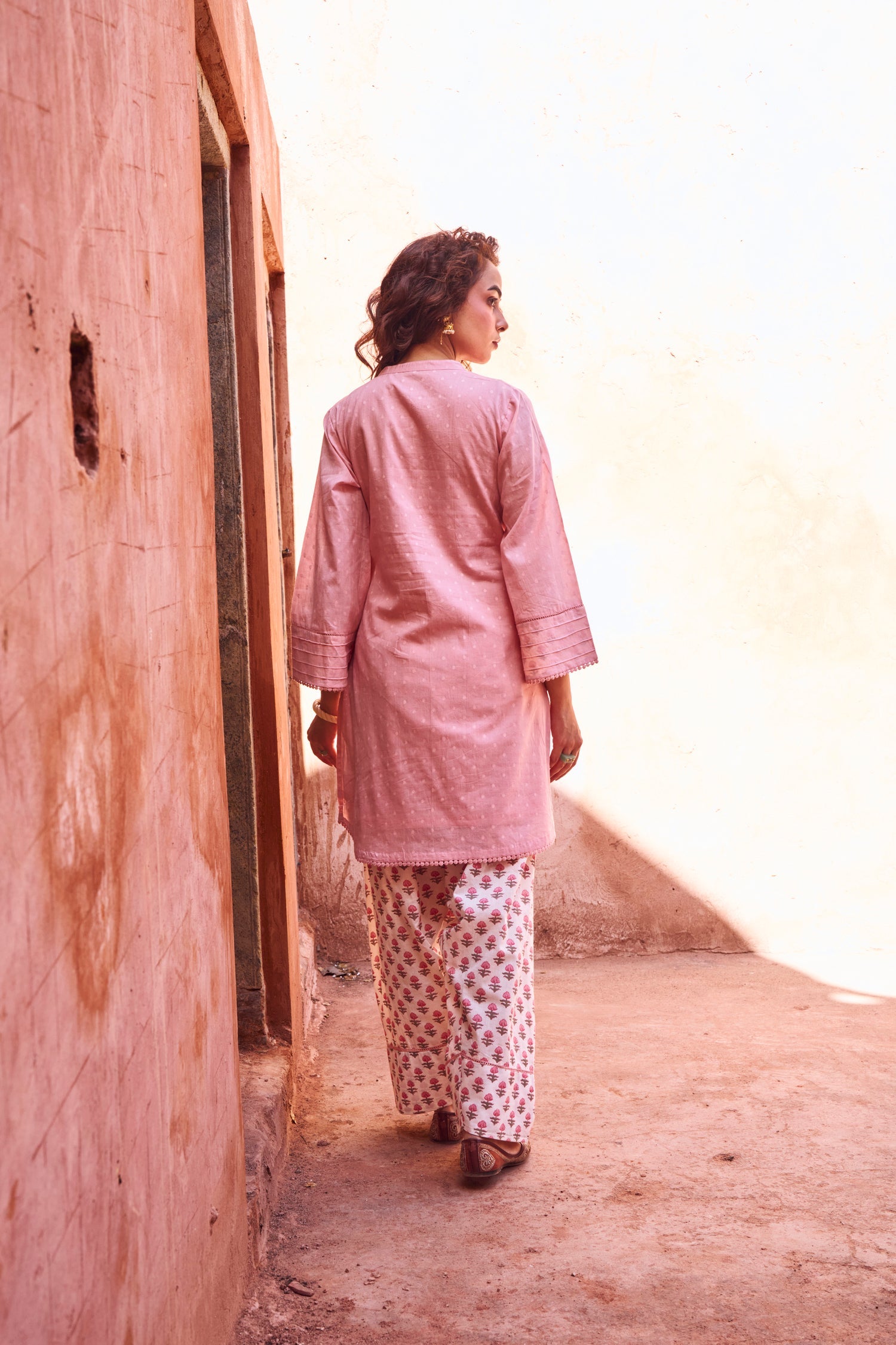 PINK DOBBY MULMUL KURTA WITH FARSI SALWAR