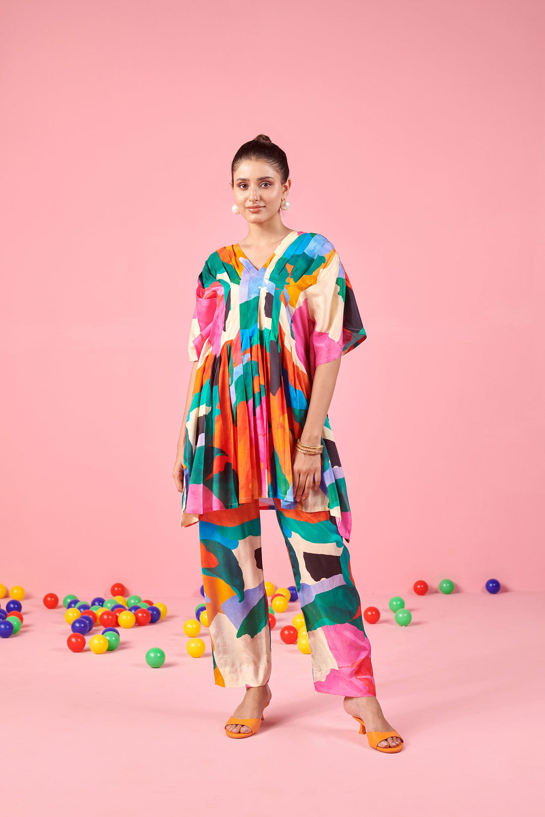 Multicolor Printed Co-ord Set In Muslin