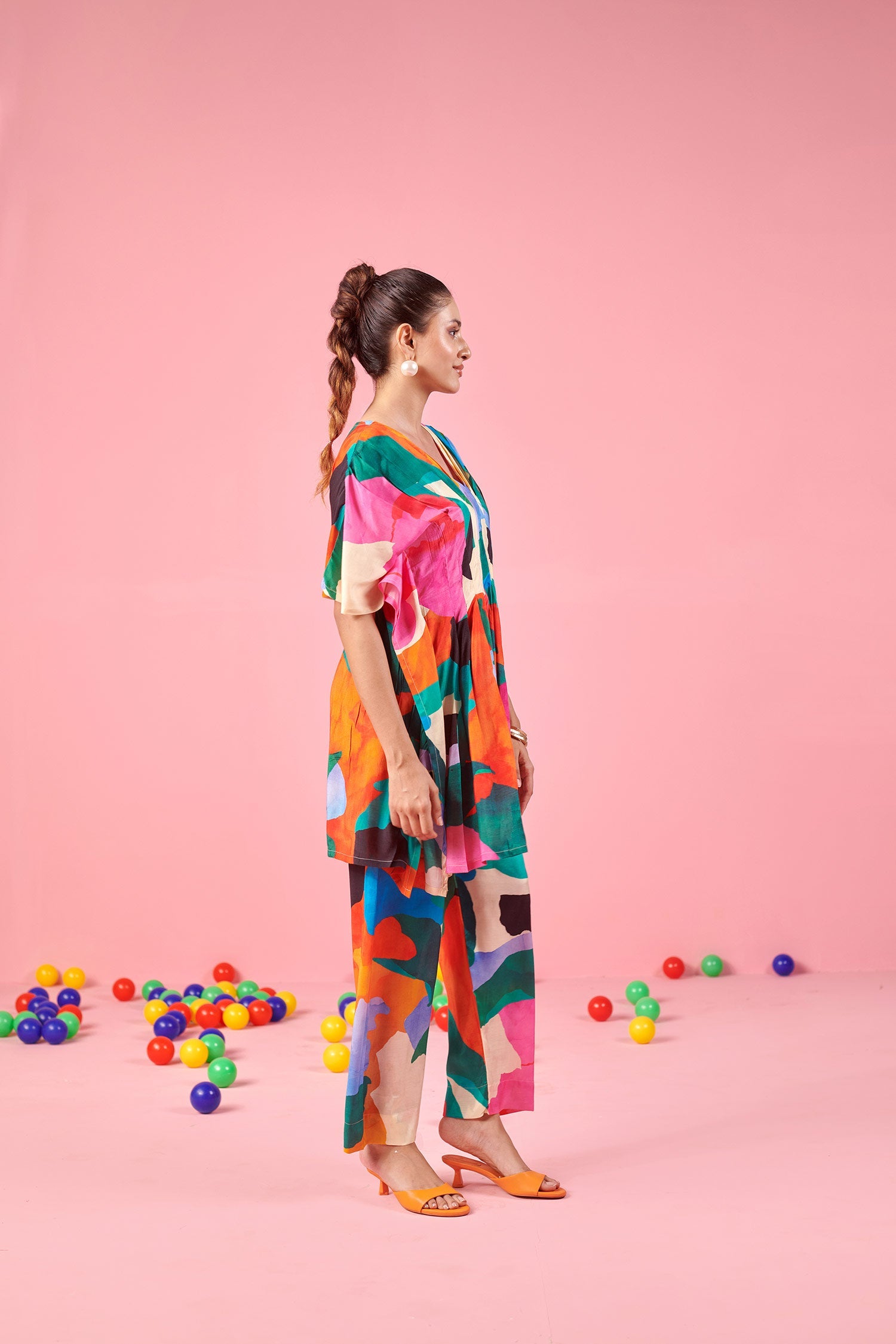 Multicolor Printed Co-ord Set In Muslin