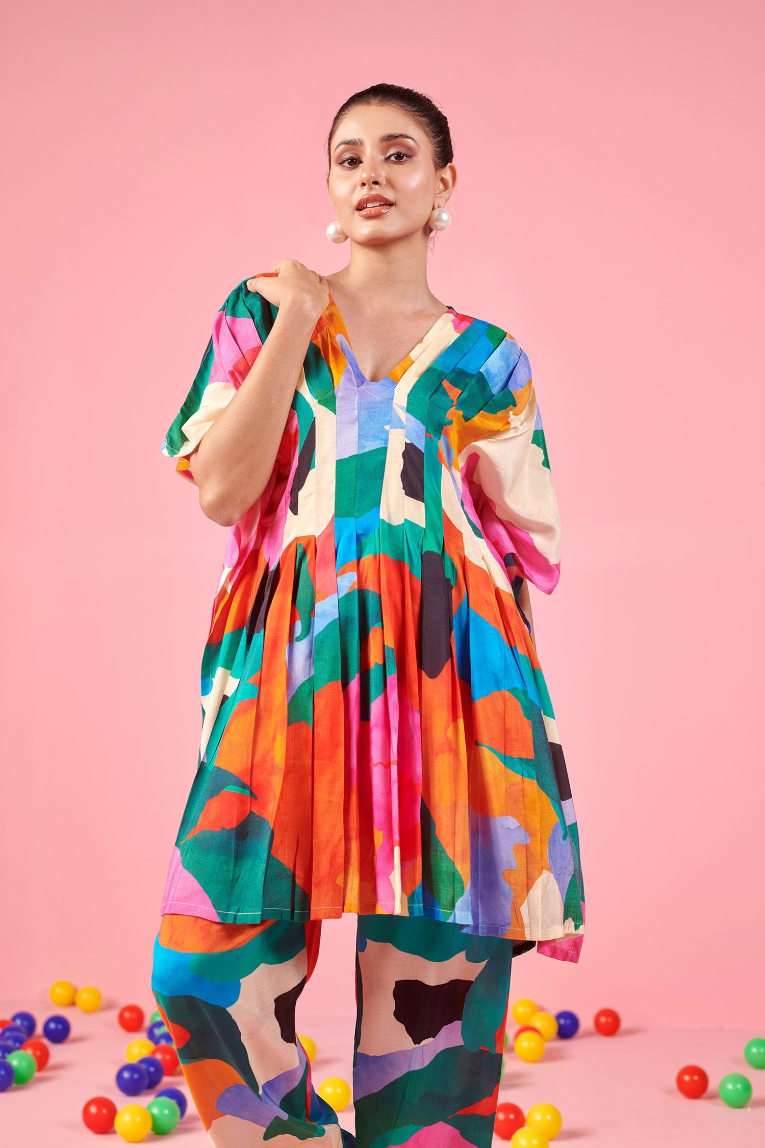 Multicolor Printed Co-ord Set In Muslin