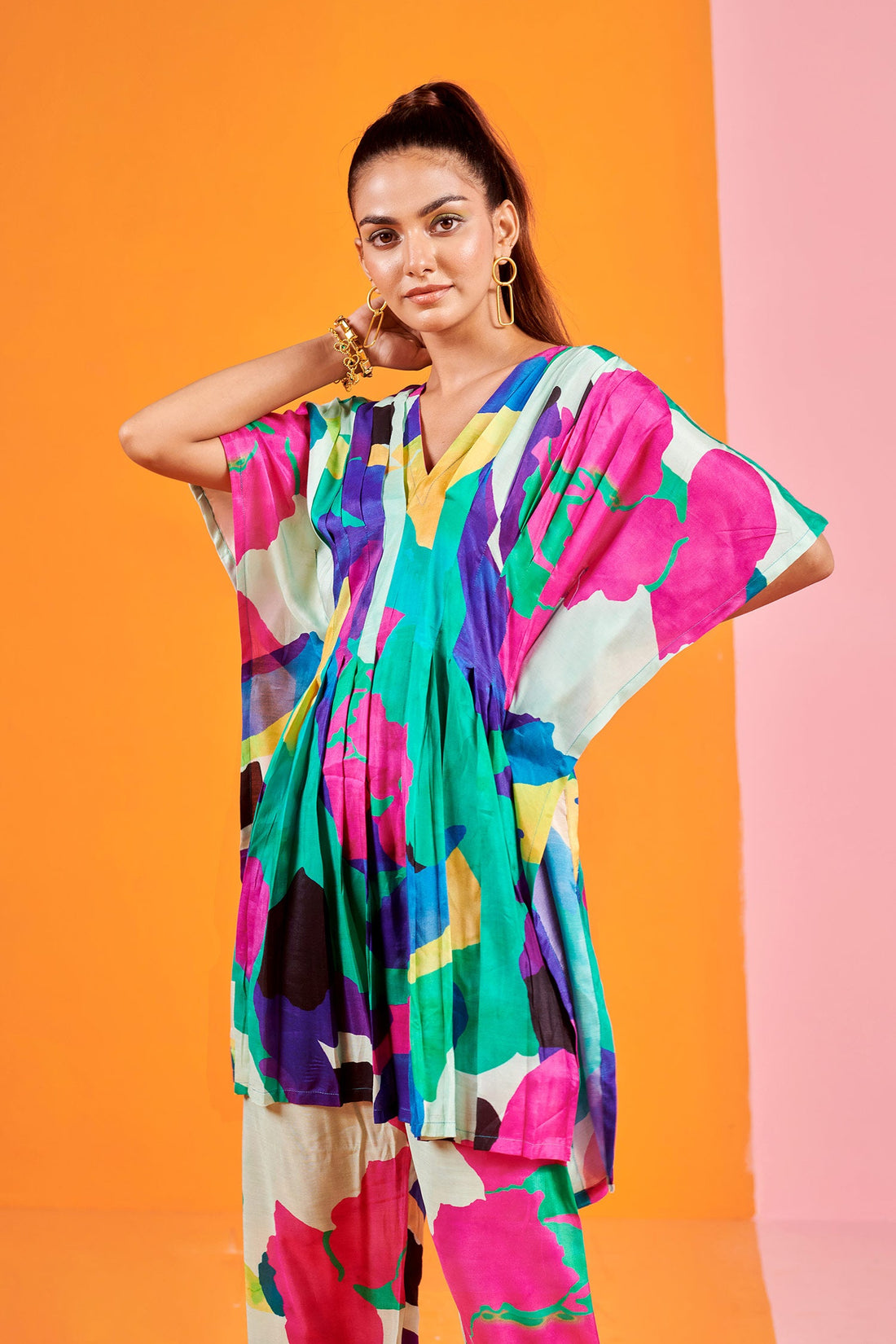 Multicolor Printed Co-ord Set In Muslin
