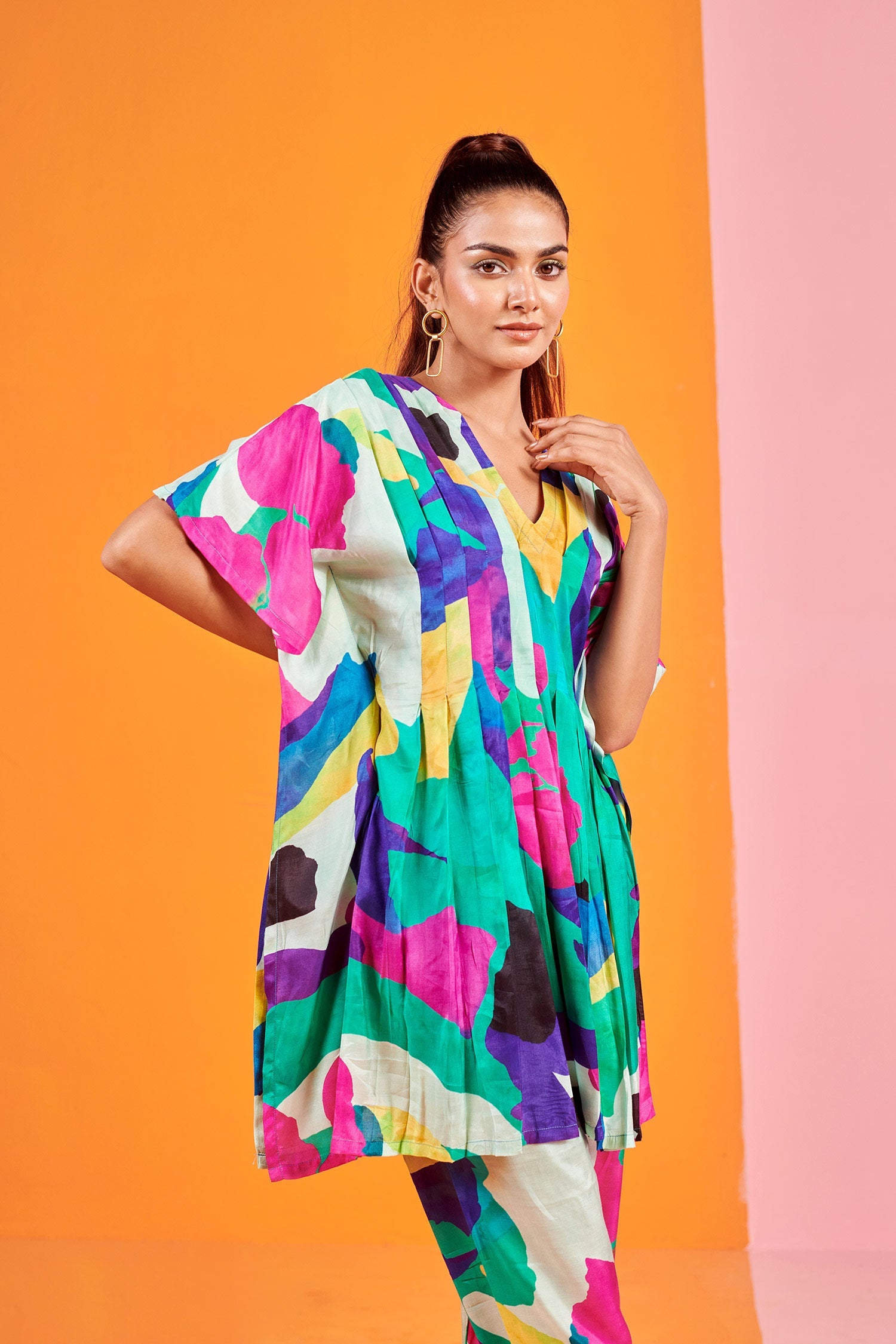 Multicolor Printed Co-ord Set In Muslin