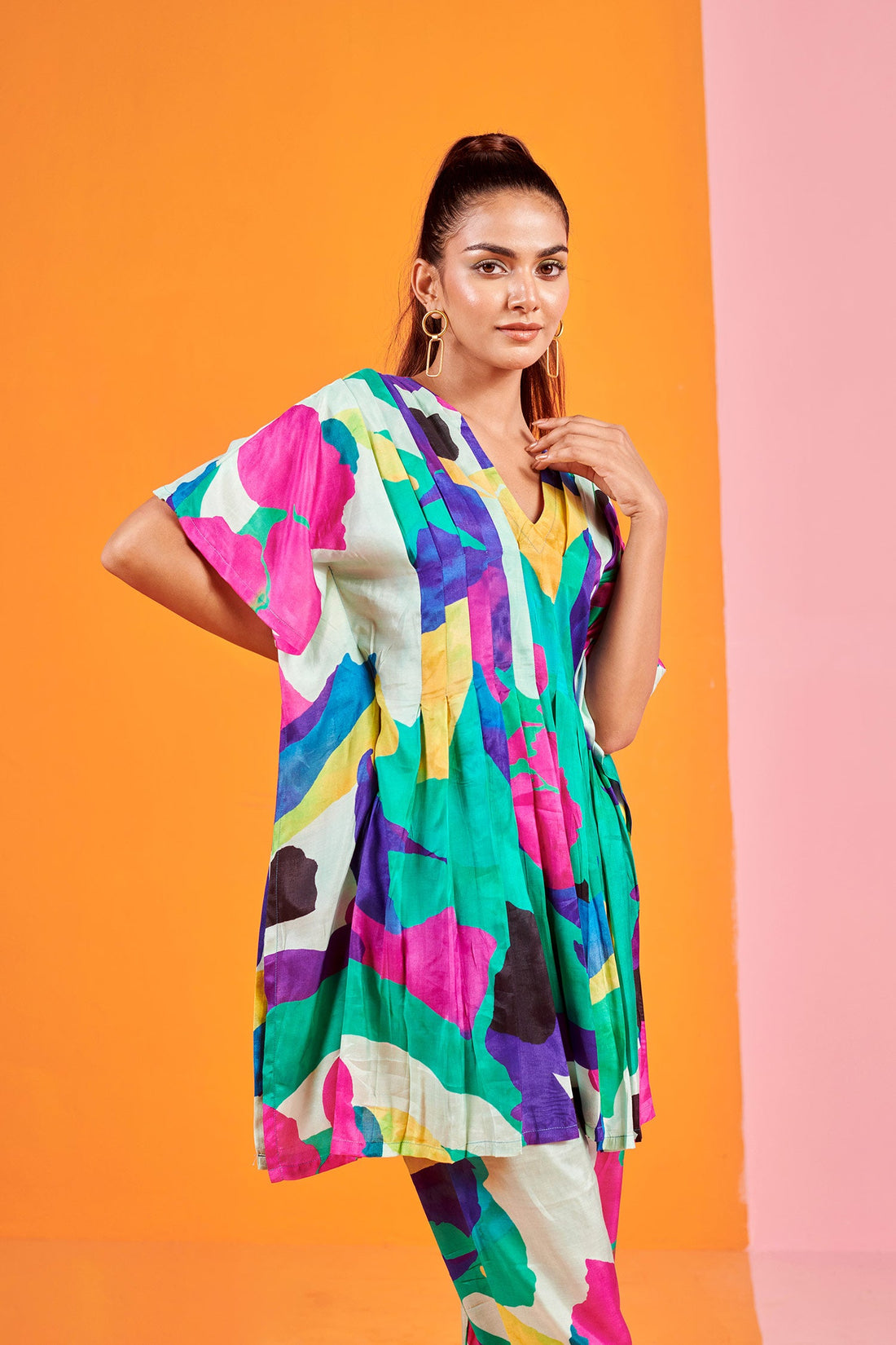 Multicolor Printed Co-ord Set In Muslin