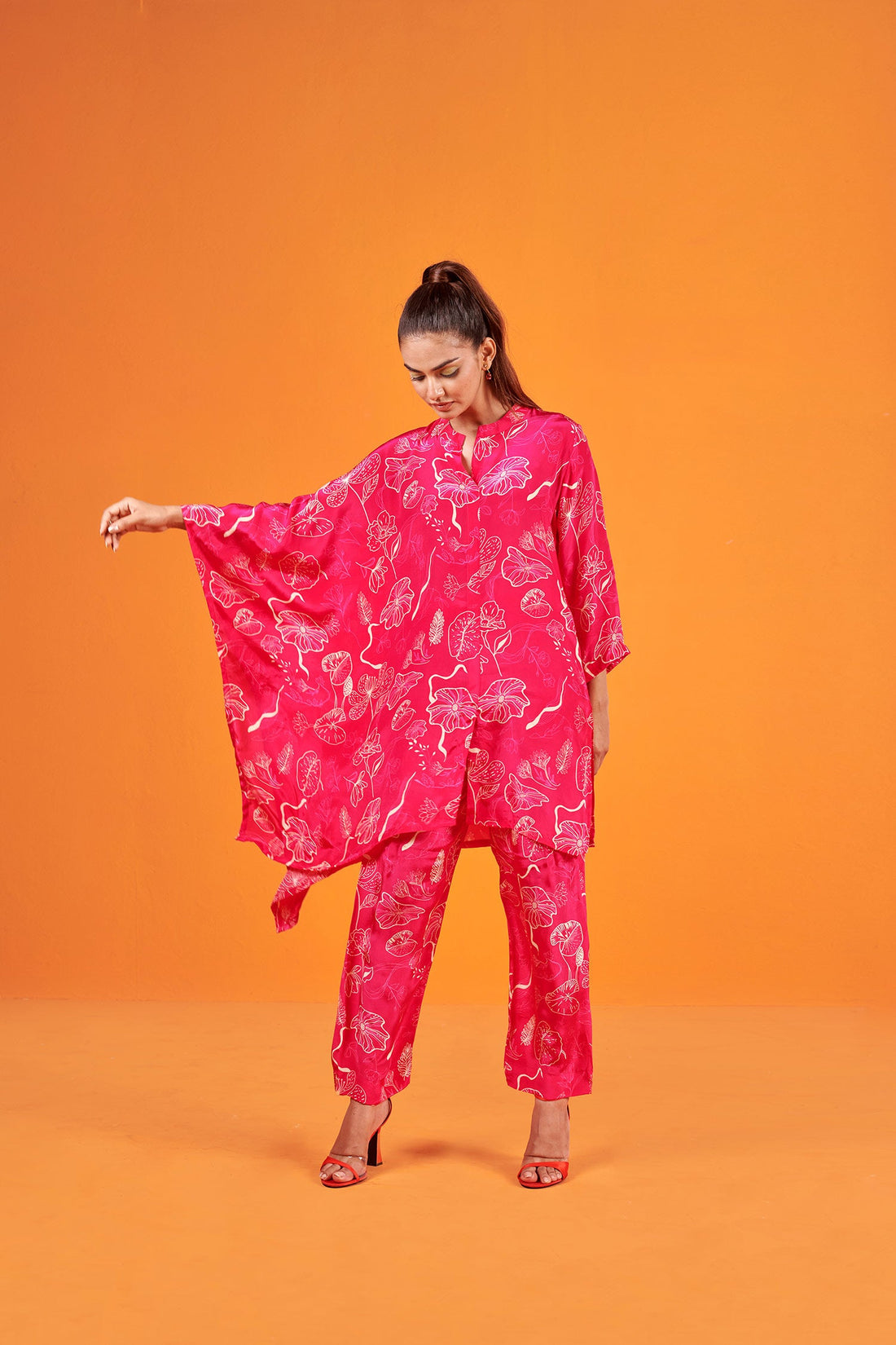 Pink Floral Printed crepe Co-ord Set
