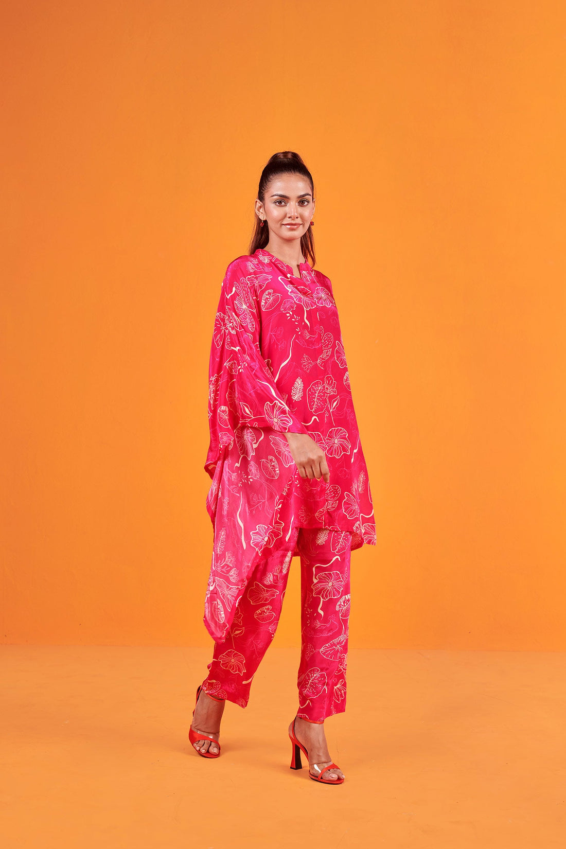 Pink Floral Printed crepe Co-ord Set