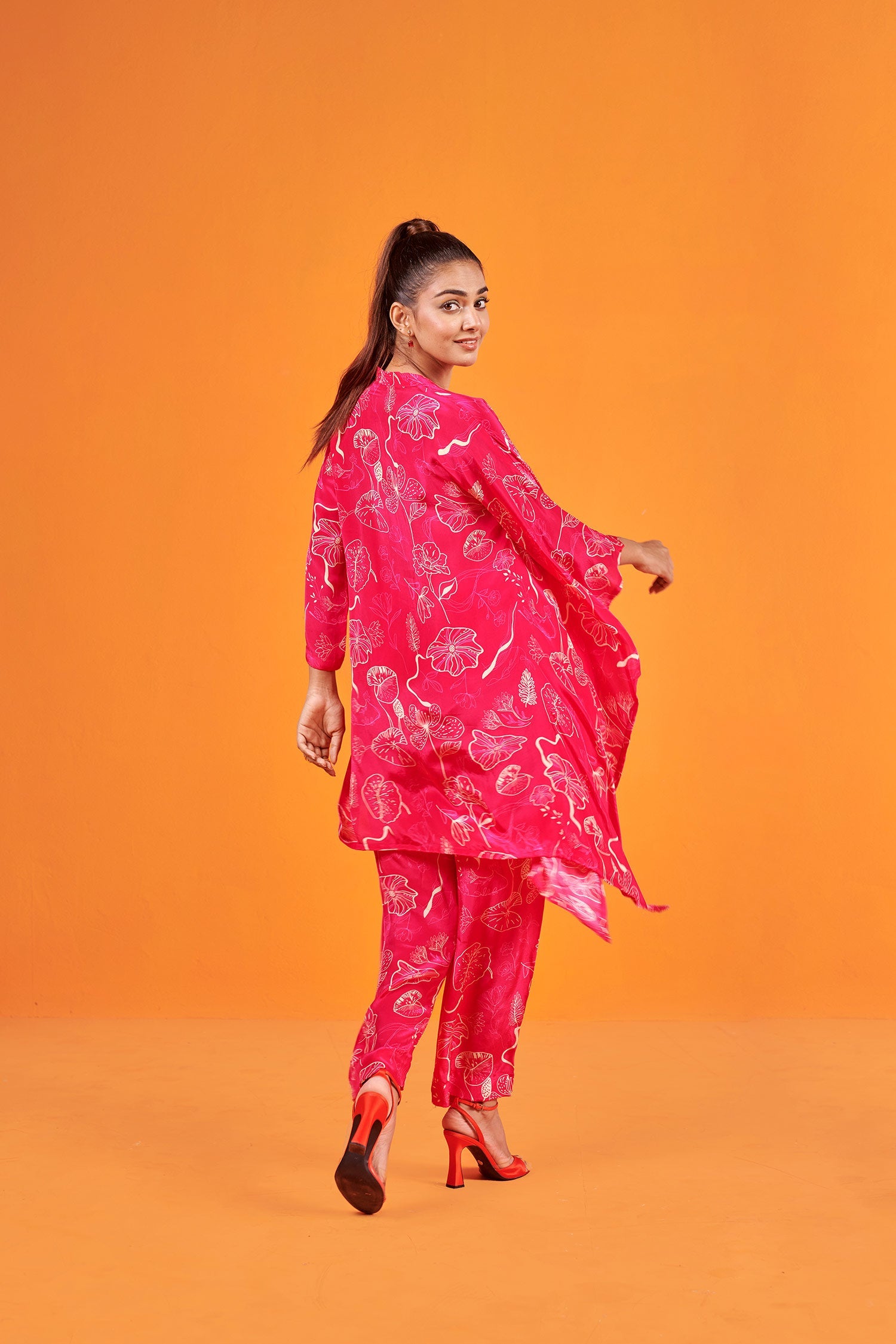 Pink Floral Printed crepe Co-ord Set