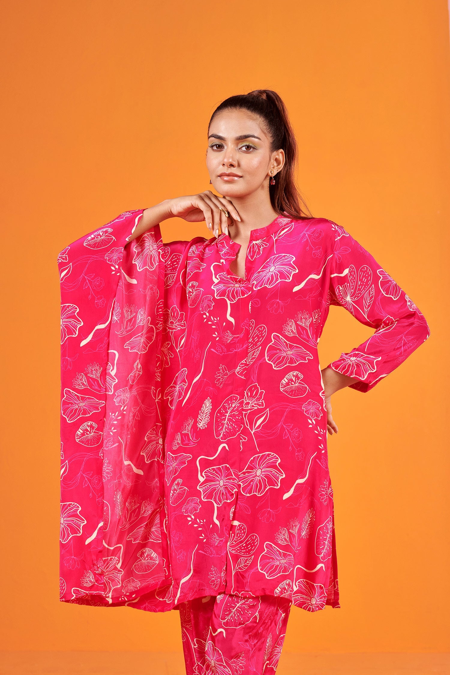 Pink Floral Printed crepe Co-ord Set