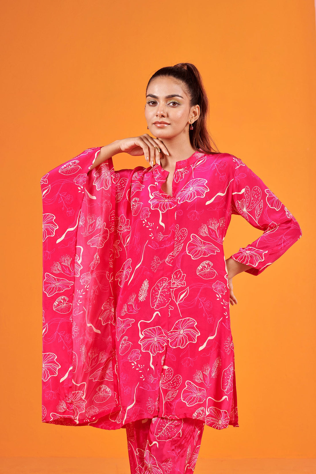 Pink Floral Printed crepe Co-ord Set