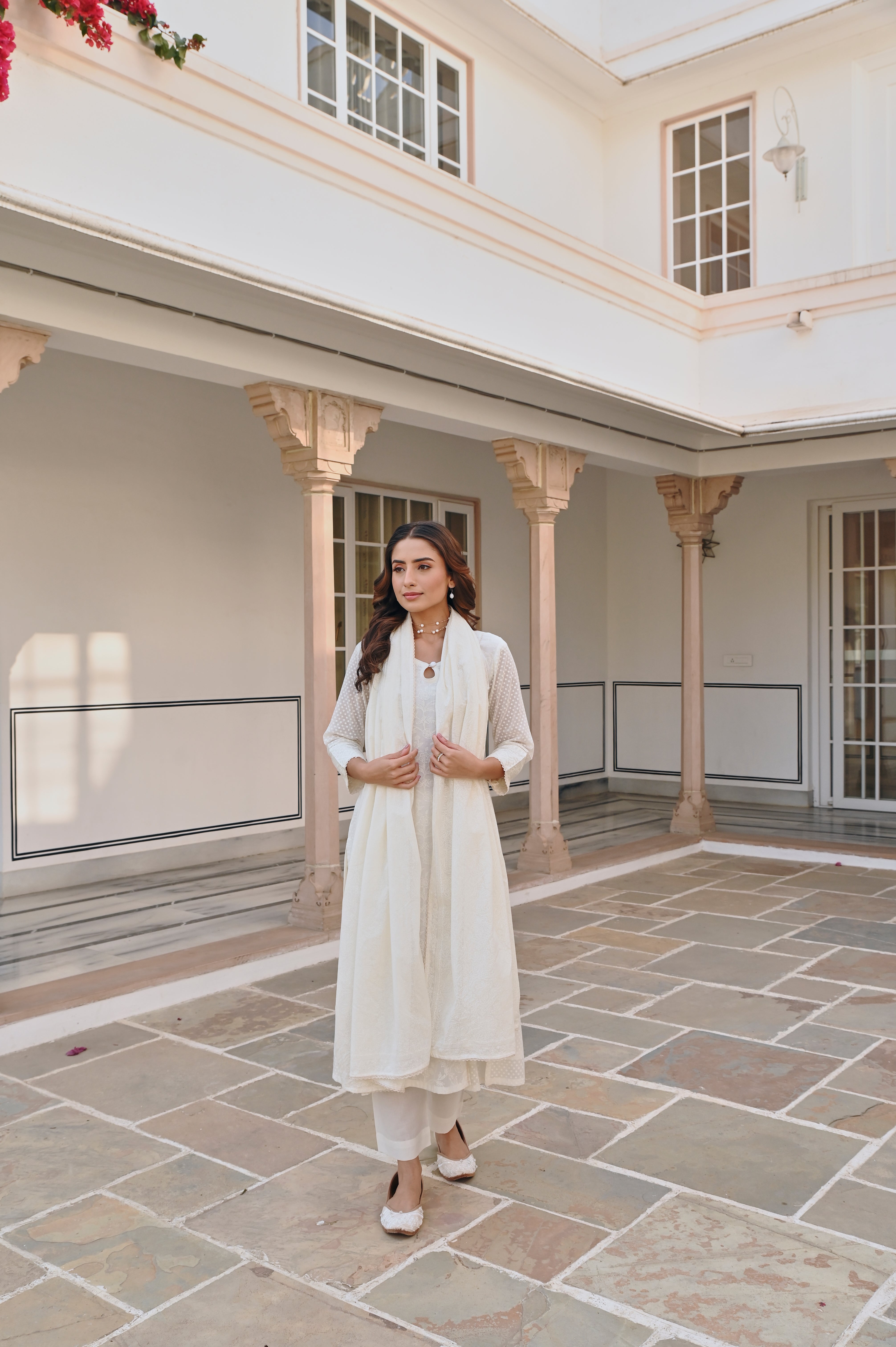 CREAM A-LINE KURTA SET