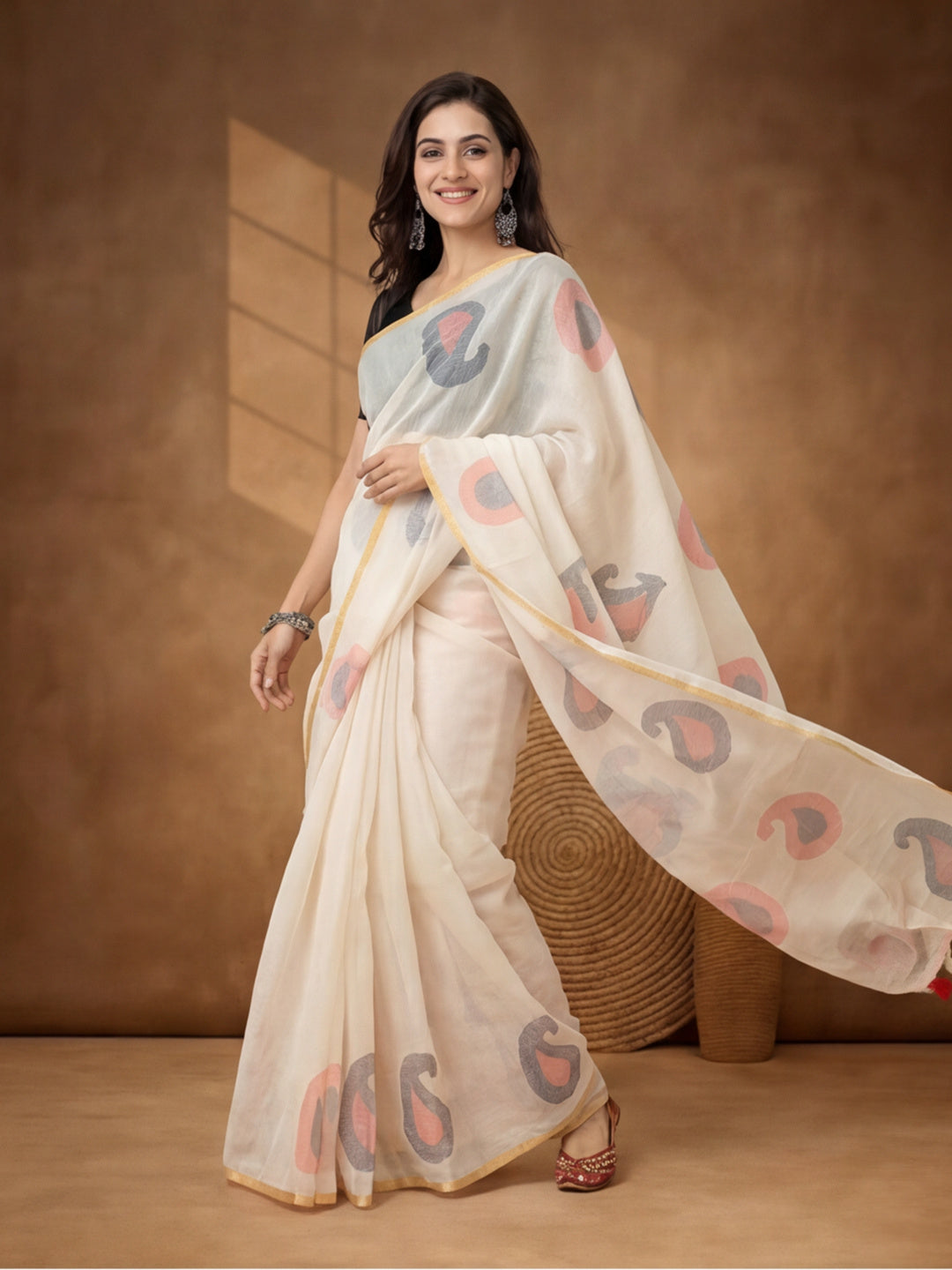 Abstract Pure Cotton Saree with Unstiched Blouse