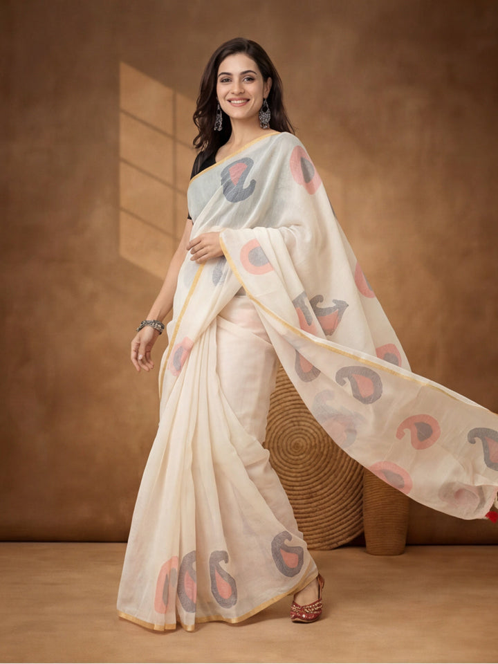 Abstract Pure Cotton Saree with Unstiched Blouse