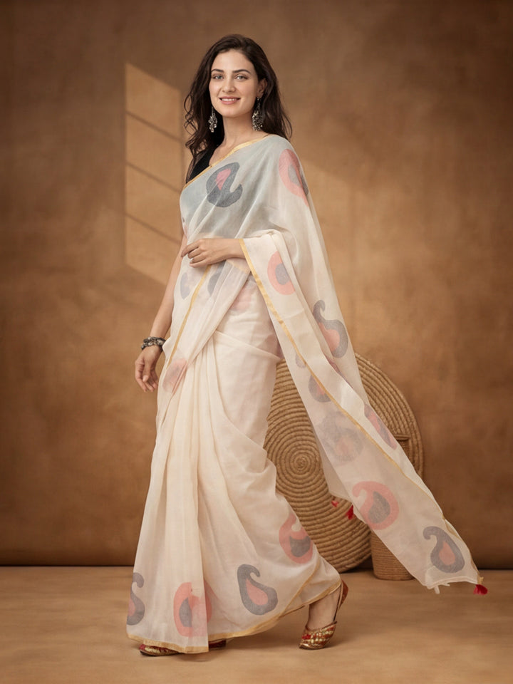 Abstract Pure Cotton Saree with Unstiched Blouse