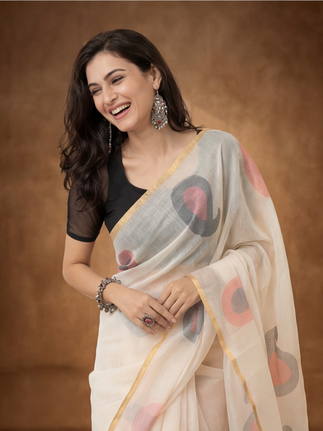 Abstract Pure Cotton Saree with Unstiched Blouse