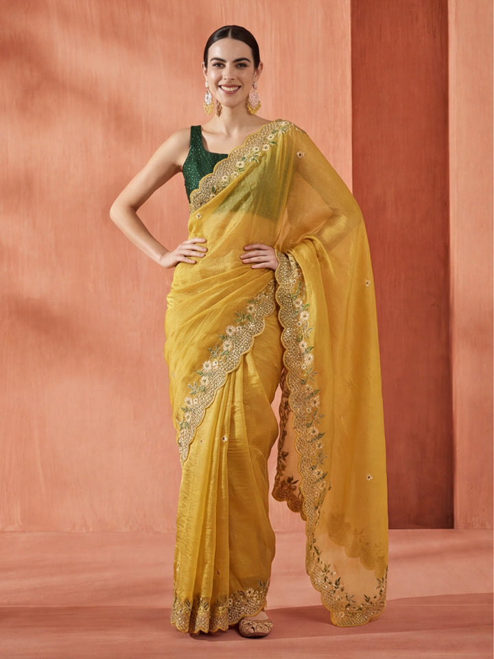 Art Silk Floral Embroidered Festive Saree
