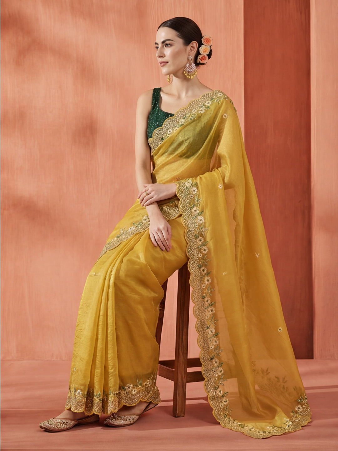 Art Silk Floral Embroidered Festive Saree