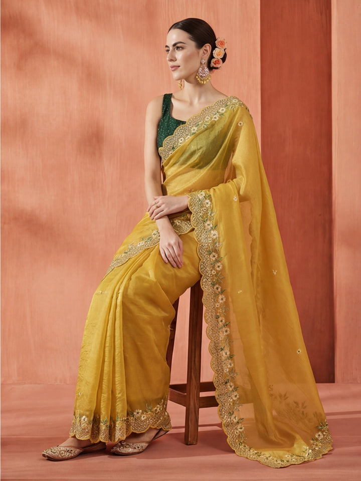 Art Silk Floral Embroidered Festive Saree