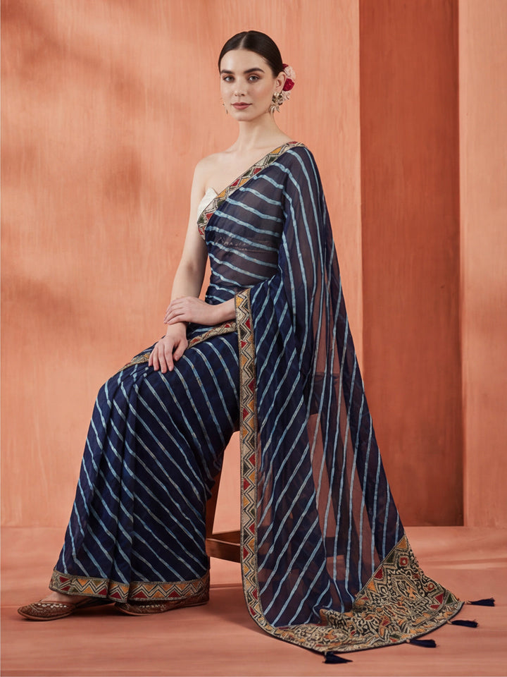 Blue Leheriya Embroidered Pure Georgette Saree