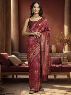 Burgundy Dream: Weaving Work Banarasi Silk Saree