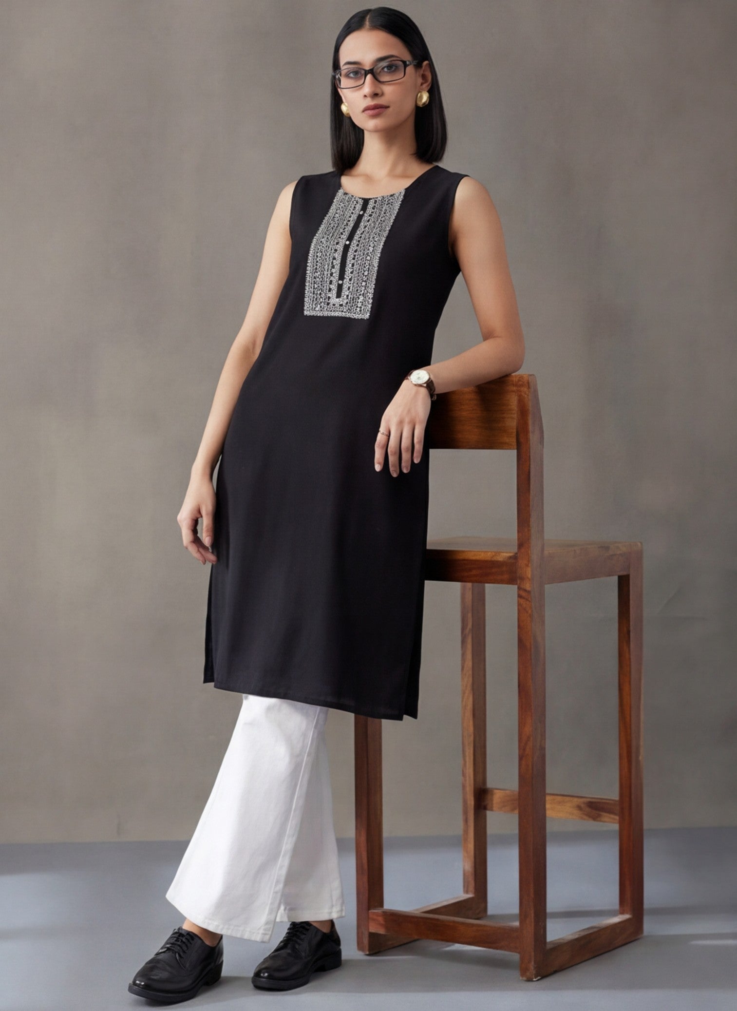 Teal Embroidered Sleeveless Kurta