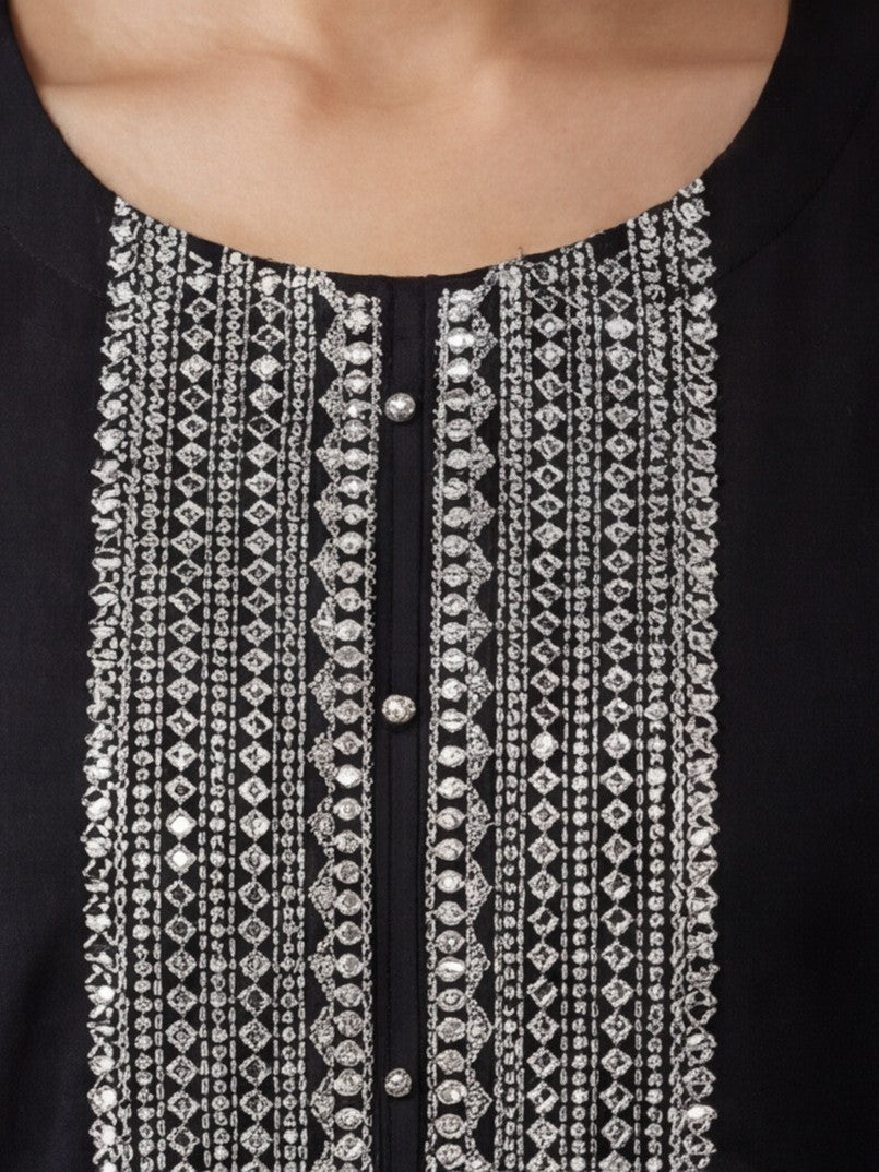 Teal Embroidered Sleeveless Kurta