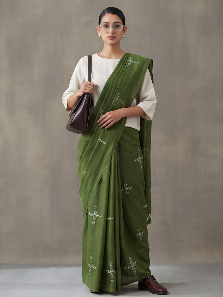 Floral Muslin Cotton Saree with Unstiched Blouse