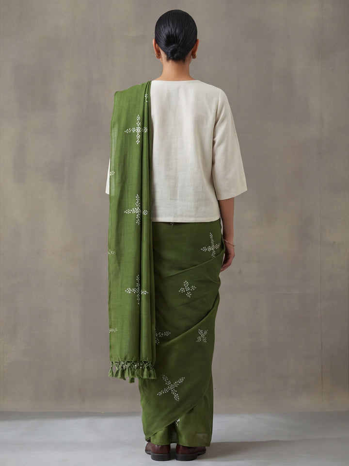 Floral Muslin Cotton Saree with Unstiched Blouse