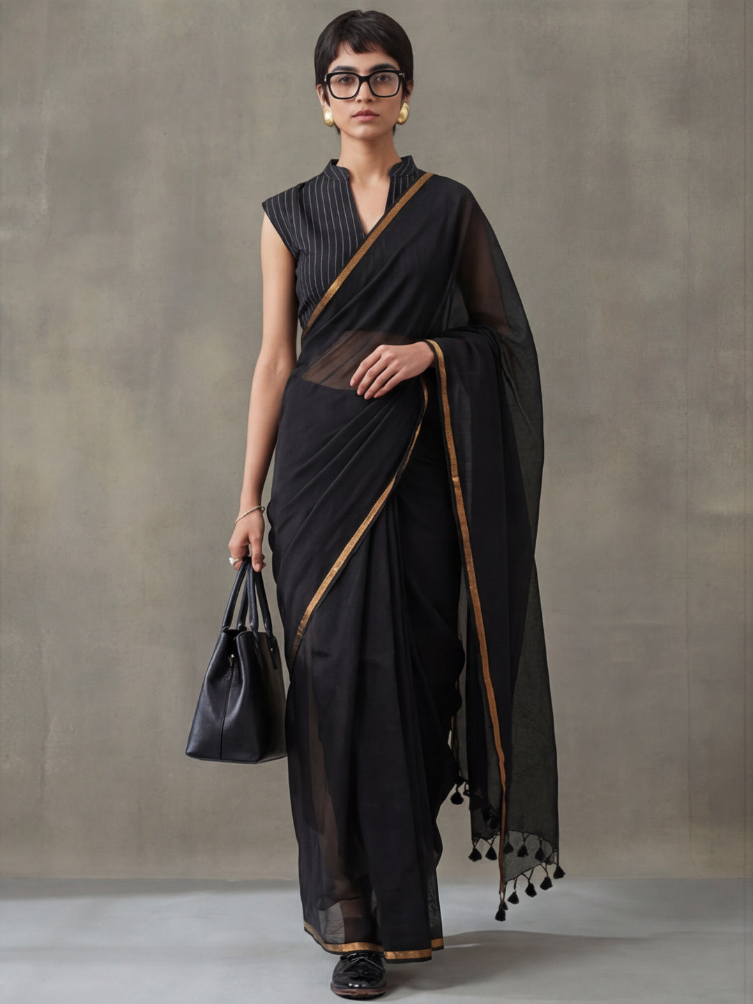 Solid Pure Cotton Saree with Unstiched Blouse