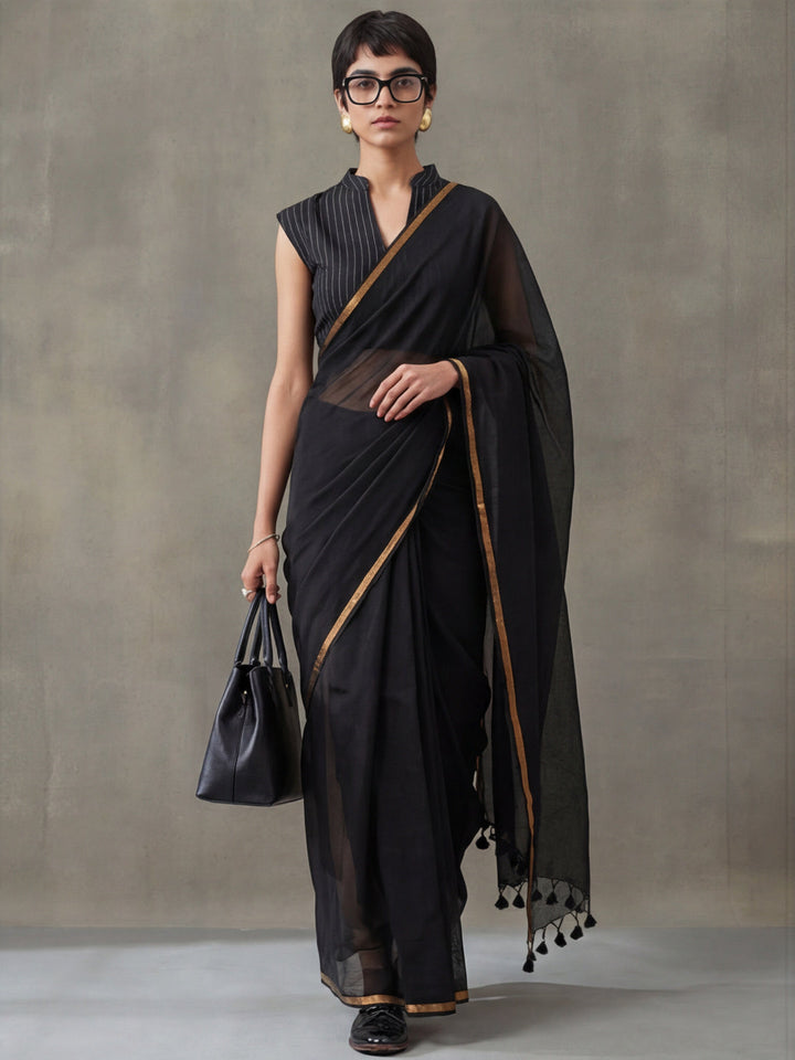 Solid Pure Cotton Saree with Unstiched Blouse