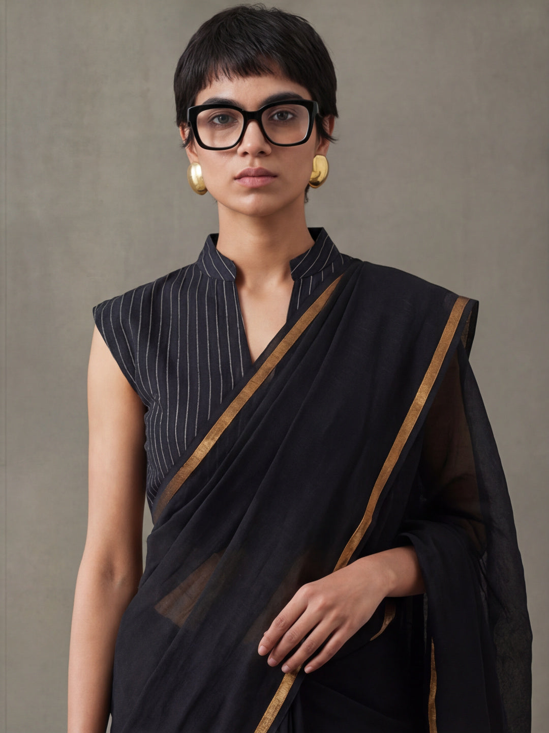 Solid Pure Cotton Saree with Unstiched Blouse