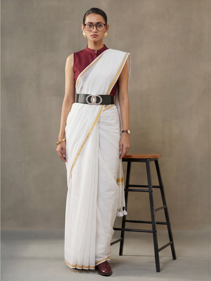 Solid Pure Cotton Saree with Unstiched Blouse