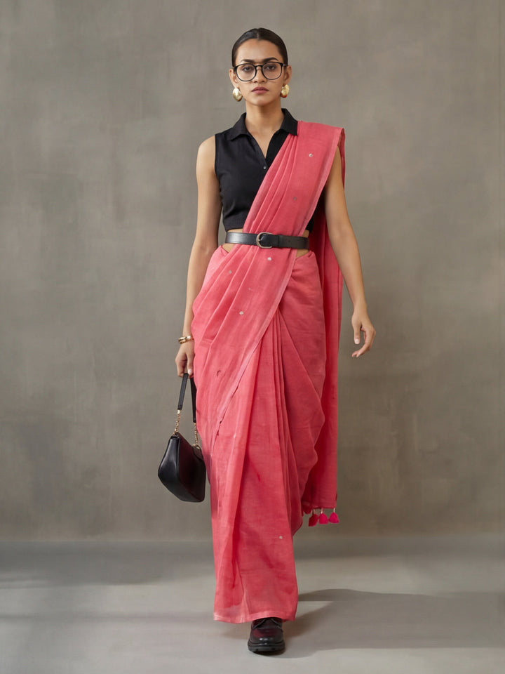 Solid Pure Cotton Saree with Unstiched Blouse