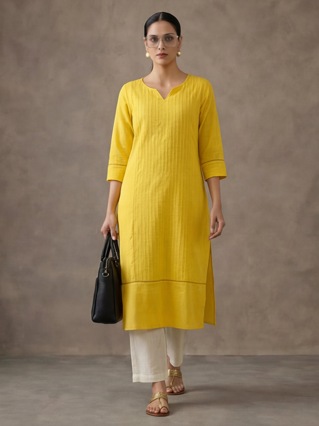 Woven Design Embroidered Straight Pure Cotton Kurta